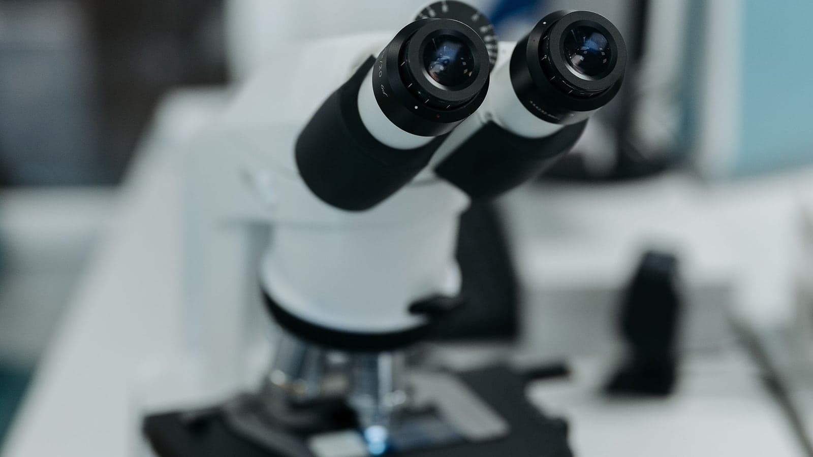 A microscope on a laboratory bench